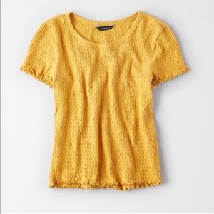 Yellow Smocked lettuce edge tee